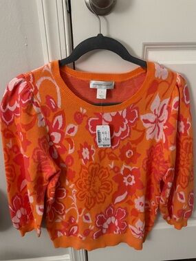Christopher & Banks Orange Floral Crewneck Sweater
